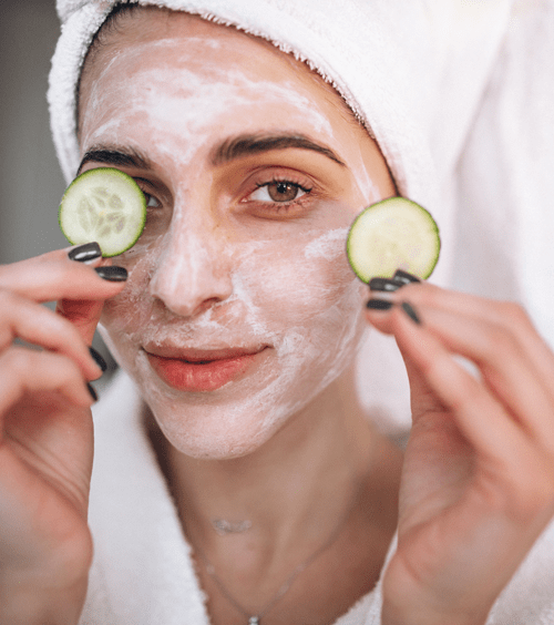 woman with a skincare mask on